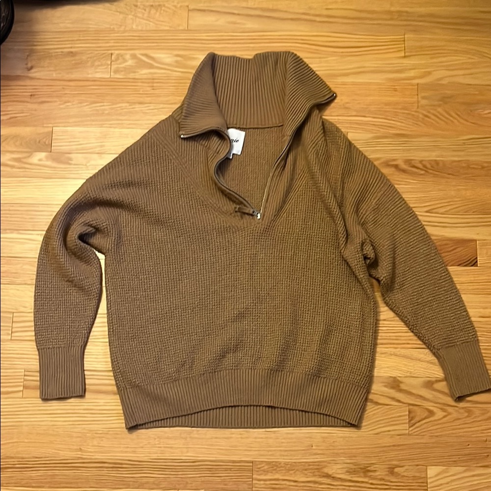 Aerie Tan Textured Knit Sweater Quarterzip